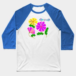 A Floral Design with a Dragonfly Baseball T-Shirt